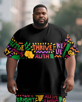 Men's Plus Size Color Geometric Letter Print Short Sleeve T-shirt Shorts Suit
